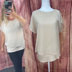 Express tan shimmer overlay layer shirt blouse cotton tank top women’s size M